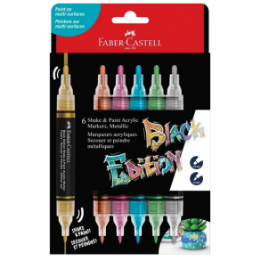 Faber Castell shake and paint, dobbelt akryl markers, metallic, 6 stk. 