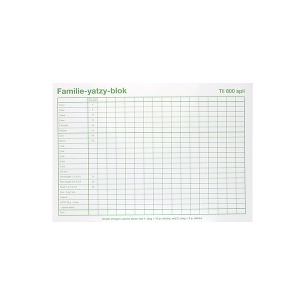 Familie Yatzy med 6 terninger - 3x BLOK A5