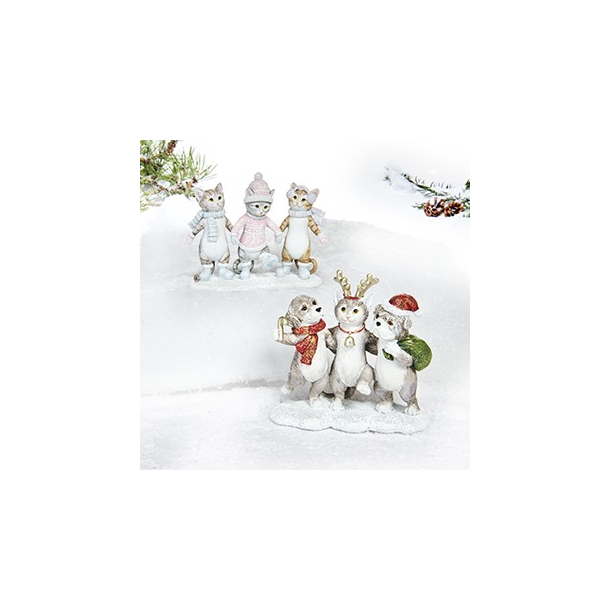 Figur med 3 Katte eller hunde, poly. - 12 cm