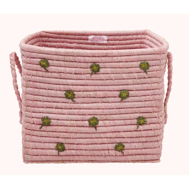 Firkantet Raffia Opbevaringskurv - Pink