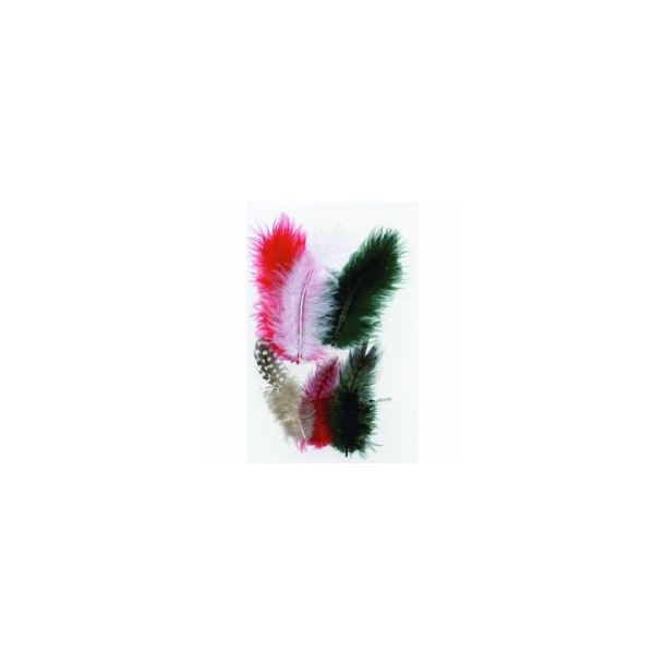 Fjer mix 18 stk hvid rd og grn