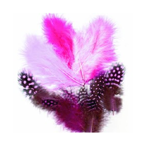 Fjer mix 18 stk lyserd, pink og lyserd