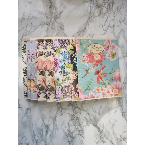 Flowers Pignanature Kladdehfte, A5, linijeret, blomster