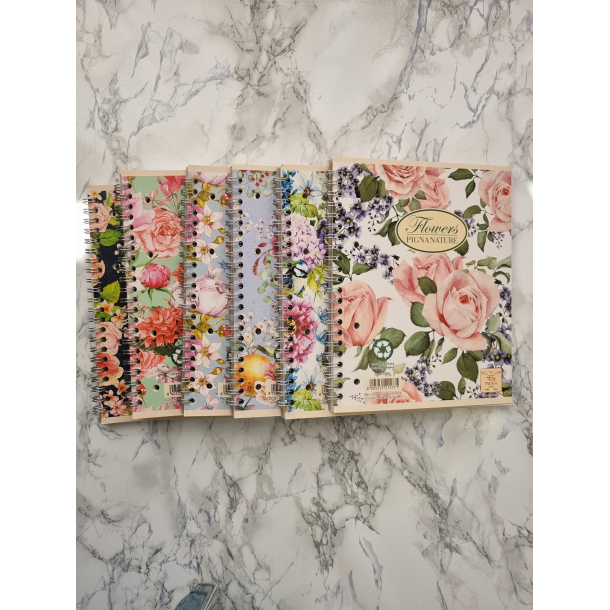 Flowers Pignanature Kladdehfte linijeret med spiral, A5, Blomster