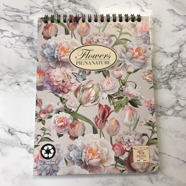 Flowers Pignanature Notesblok, A5, ternet papir, Blomster