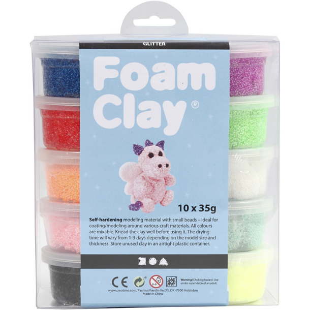 Foam Clay, ass. farver, glitter, 10x35g