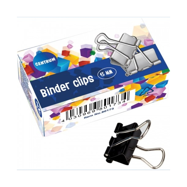 Foldback klemmer 12 stk. 15mm, sort