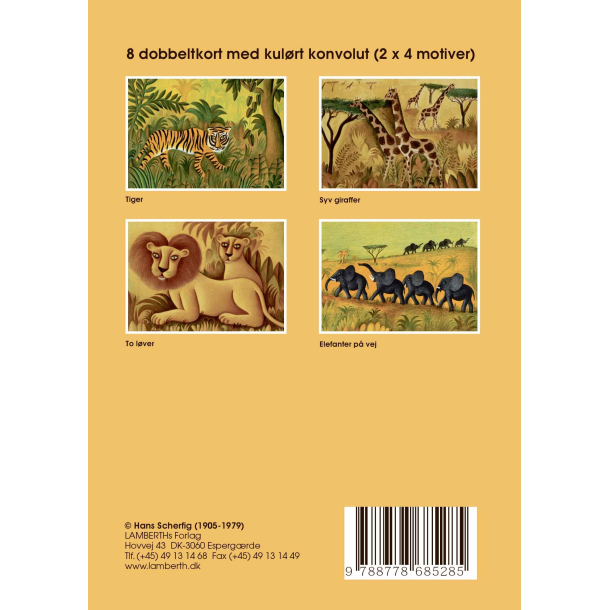 Gaveske Hans Scherfig - 8 dobbeltkort m. gul kuvert
