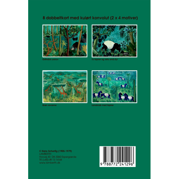 Gaveske Hans Scherfig - 8 dobbeltkort m. mrkegrn kuvert