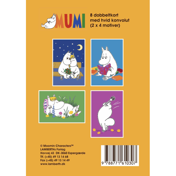 Gaveske Mumi gul - 8 dobbeltkort 