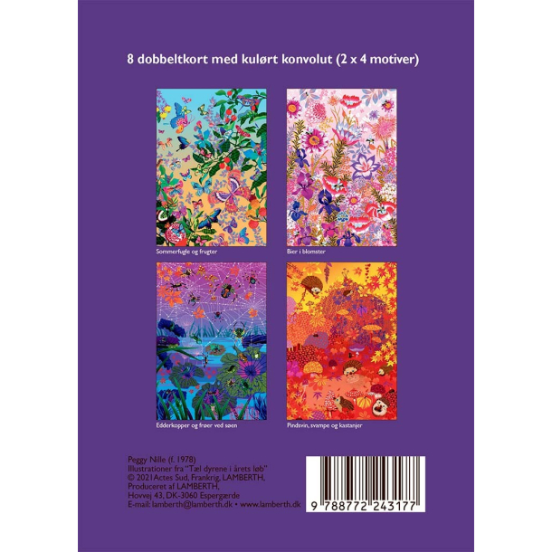 Gaveske Peggy Nille - 8 dobbeltkort m. lilla kuvert