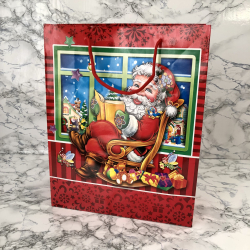Gavepose med hank, Rd med julemand i gyngestol, stor