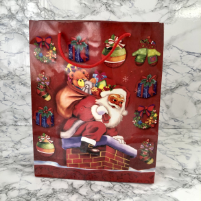 Gavepose med hank, Rd med julemand i skorsten, stor