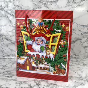 Gavepose med hank, Rd med julemand i vindue, stor