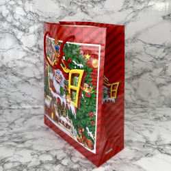 Gavepose med hank, Rd med julemand i vindue, stor