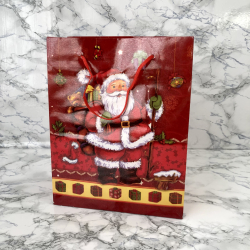 Gavepose med hank, Rd med julemand med gaver i sk, lille