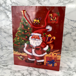 Gavepose med hank, Rd med julemand ved juletr, stor