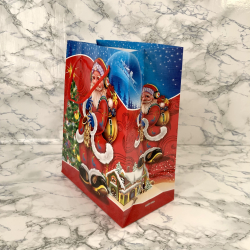 Gavepose med hank, Rd og bl med julemand og saxofon, lille