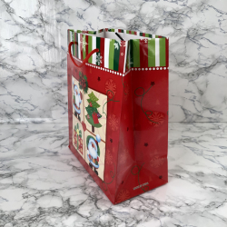 Gavepose med hank, Rd og grn med julemnd og juletr, lille