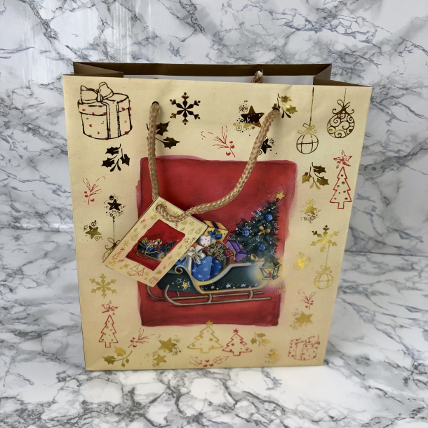 Gavepose med hank, Sandfarvet med fyldt kane, mellem