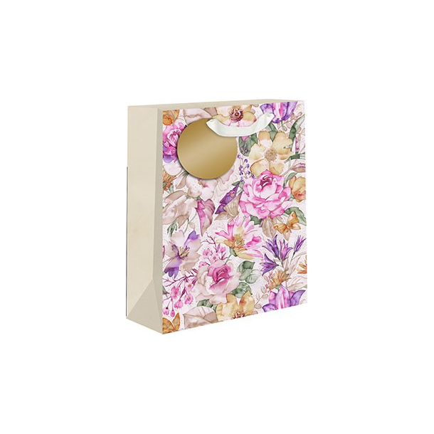 Gavepose, Rosa blomster med guld detaljer
