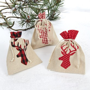 Gavepose, stof, med rensdyrhoved – 14x18 cm, 3 ASS.