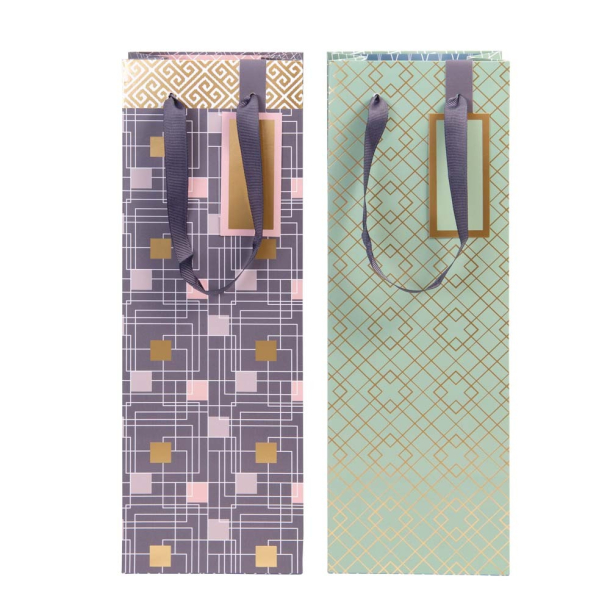 Gavepose til flasker, gr med mnster