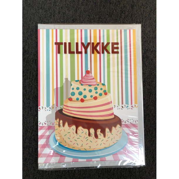 Gigant kort m. kuvert - Tillykke med kage