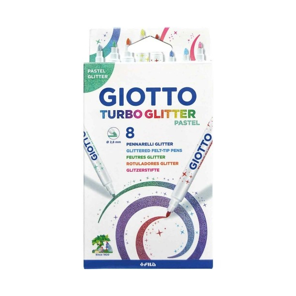 GIOTTO Turbo Glitter tusser 8 stk., pastel