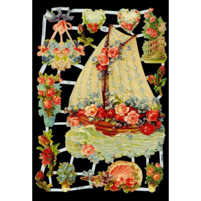 Glansbillede - blomster skib / 3-7223