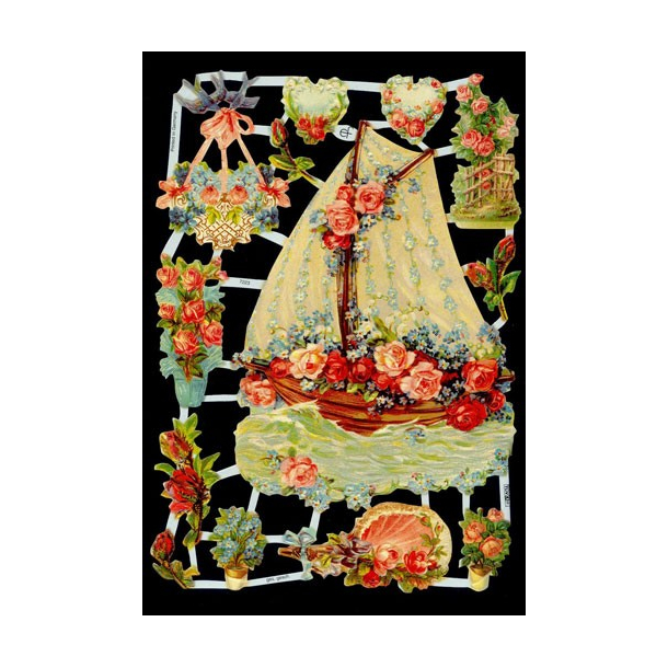 Glansbillede - blomster skib / 3-7223