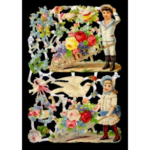 Glansbillede - Brn m. trillebr / 3-7180