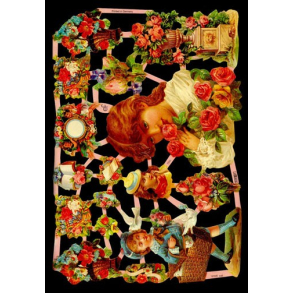 Glansbillede - piger blomster / 3-7231