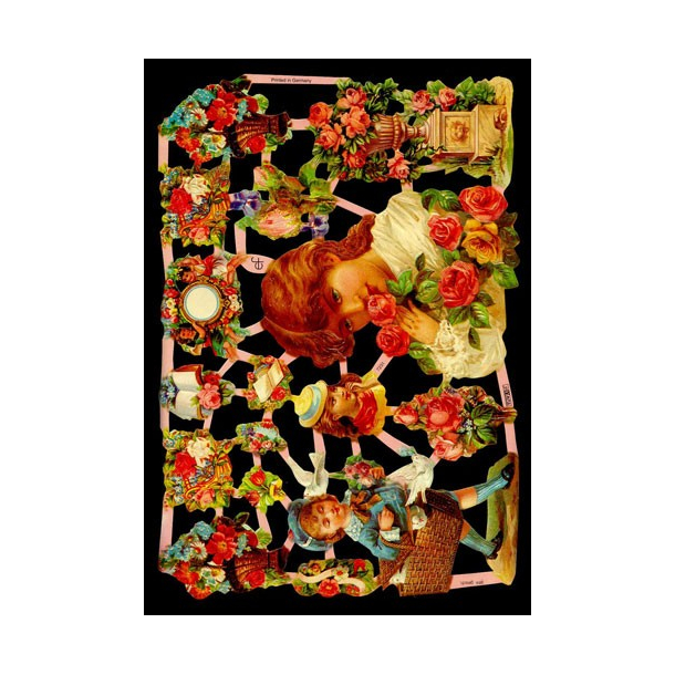 Glansbillede - piger blomster / 3-7231