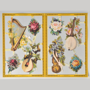 Glansbilleder blomster og instrumenter A76-77