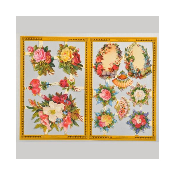 Glansbilleder blomster og vifter A161-162