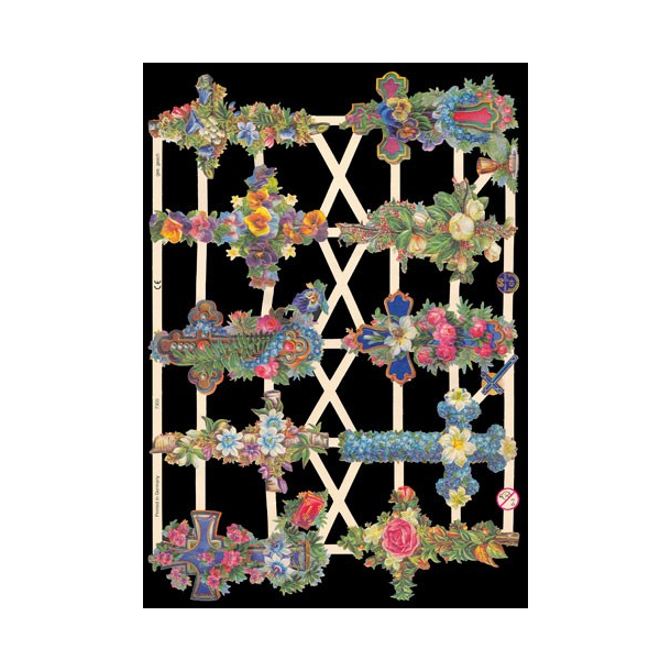 Glansbilleder blomster p kors / 3-7300