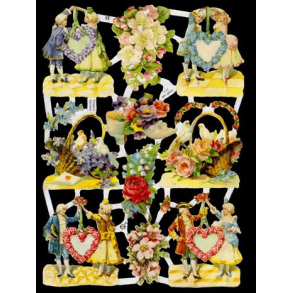 Glansbilleder blomsterhjerter/par / 3-7177