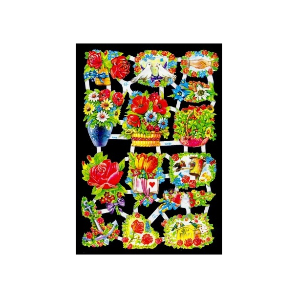 Glansbilleder blomsterkurve og kranse / 3-7008