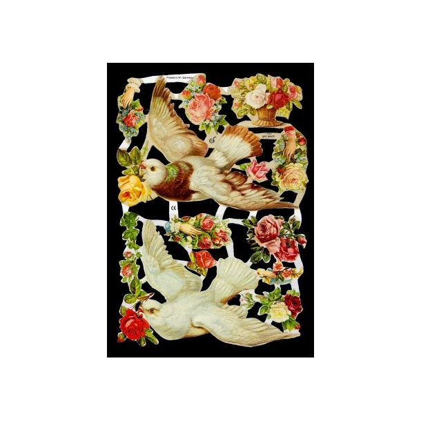 Glansbilleder duer og blomster / 3-7092