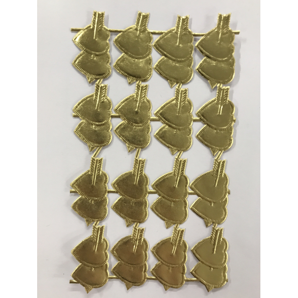 Glansbilleder hjerter med pil - guld