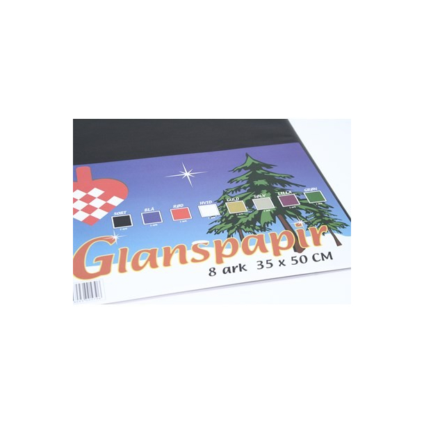 Glanspapir 8 ark, 35 x 50 cm, assorteret farver