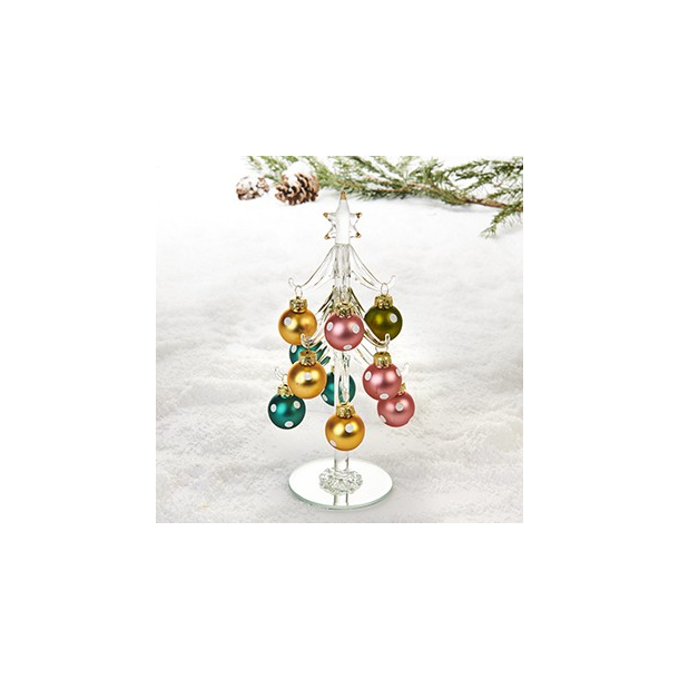 Glas juletr med farvrige kugler med prikker, 20cm