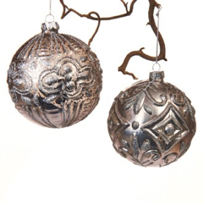 Glaskugle, gr, med snor & slvglimmer – 10 cm, 2 ASS.