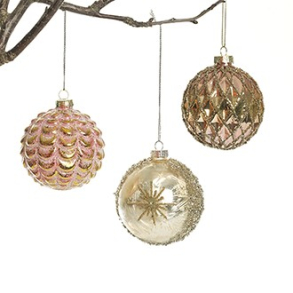 Glaskugle, rosa-guld med deko, 8 cm, ASS.