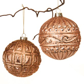 Glaskugle, sart rosa, med snor & glimmer – 10 cm, 2 ASS.