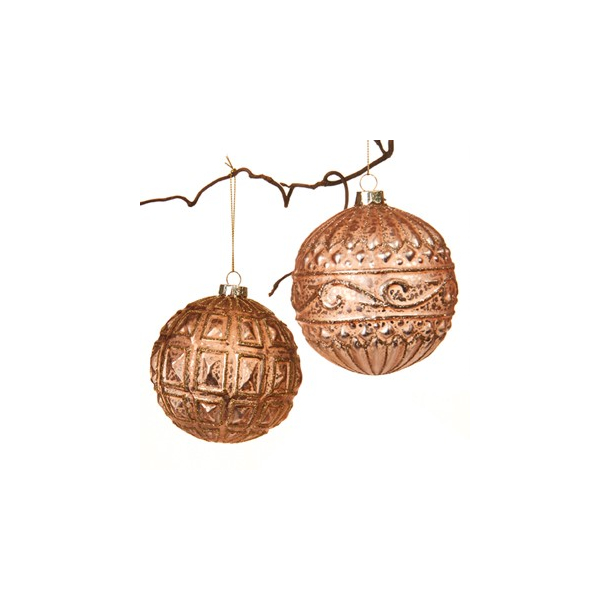 Glaskugle, sart rosa, med snor &amp; glimmer &ndash; 10 cm, 2 ASS.