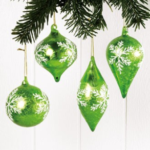Glaskugler, grnne med sneglimmer, 4 stk.