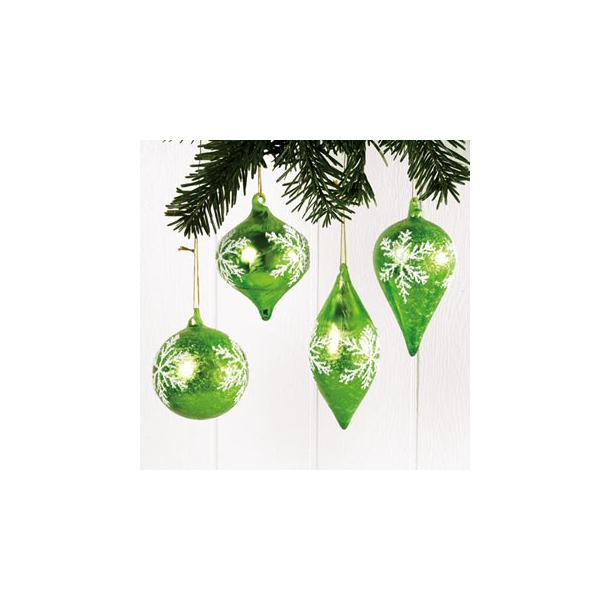 Glaskugler, grnne med sneglimmer, 4 stk.