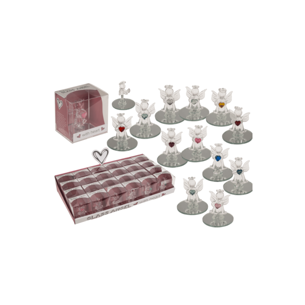 Glasengel med hjerte, 5cm